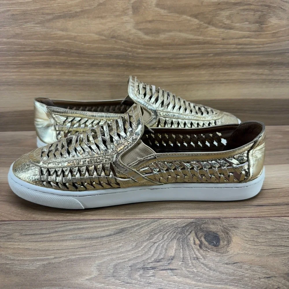 Tory Burch Huarache Sneakers Womens 10.5 Gold Weave Woven Leather